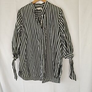 Ann Mashburn Quarter Button Up 3/4 Tie Sleeve Striped Shirt Size Medium Women's